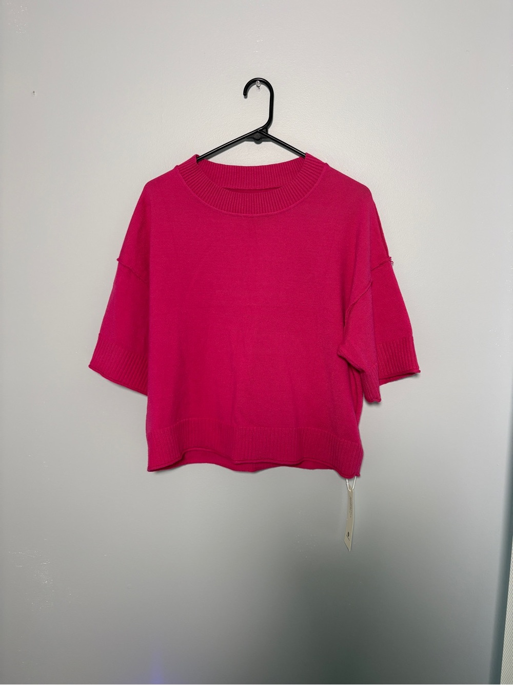 Boxy Short-Sleeve Knit Top in Fuchsia